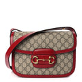 Gucci GG Supreme Monogram Azalea Calfskin Horsebit 1955 Shoulder Bag Beige Ebony New Cherry Red