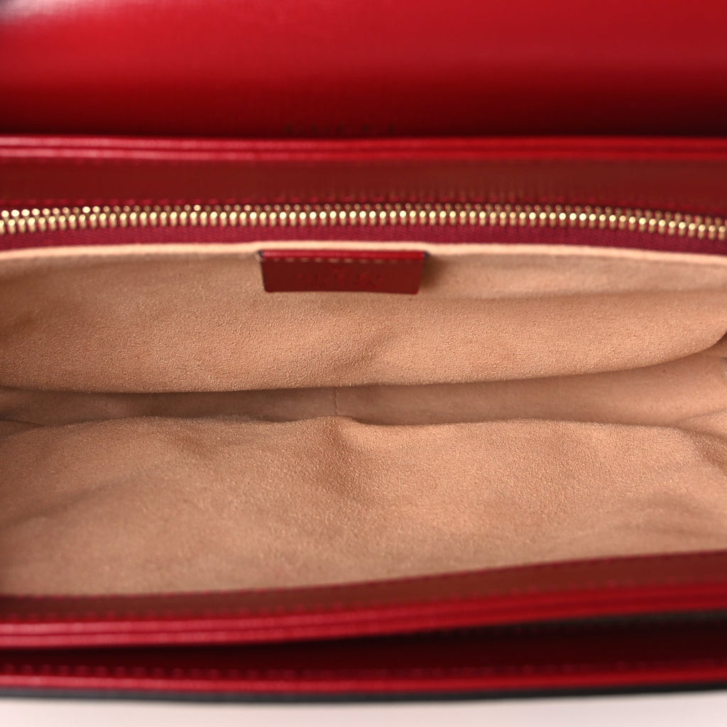 Gucci GG Supreme Monogram Azalea Calfskin Horsebit 1955 Shoulder Bag Beige Ebony New Cherry Red