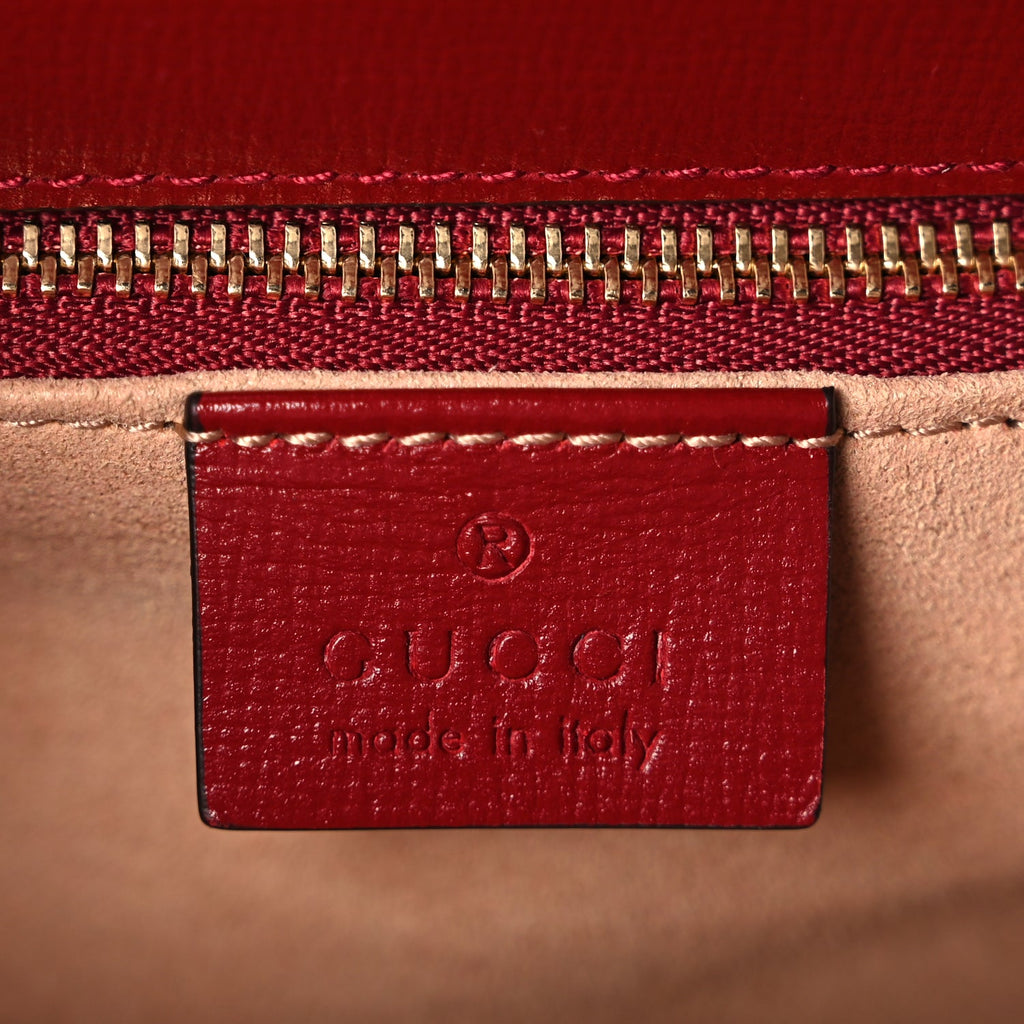 Gucci GG Supreme Monogram Azalea Calfskin Horsebit 1955 Shoulder Bag Beige Ebony New Cherry Red