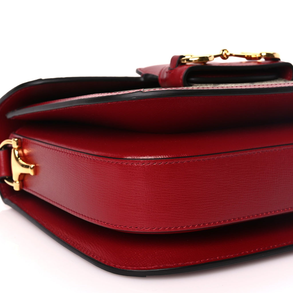Gucci GG Supreme Monogram Azalea Calfskin Horsebit 1955 Shoulder Bag Beige Ebony New Cherry Red