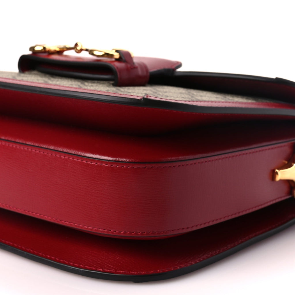 Gucci GG Supreme Monogram Azalea Calfskin Horsebit 1955 Shoulder Bag Beige Ebony New Cherry Red