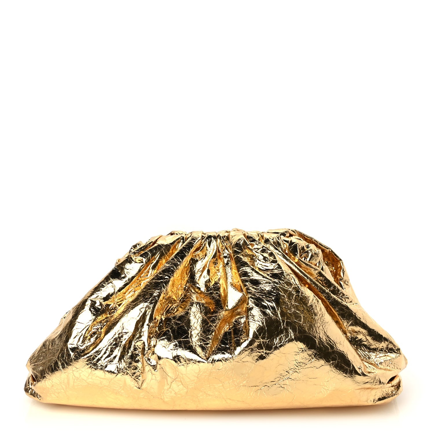 Bottega Veneta Metallic Crinkled Lambskin The Pouch Oversized Clutch Oro