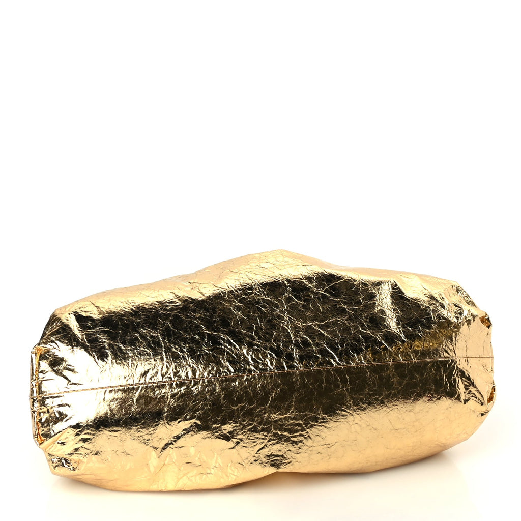 Bottega Veneta Metallic Crinkled Lambskin The Pouch Oversized Clutch Oro