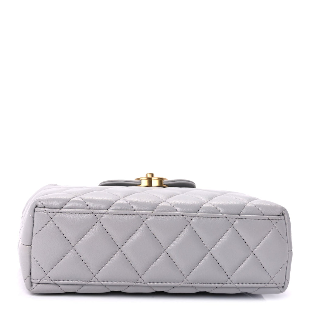 Chanel Shiny Aged Calfskin Quilted Nano Kelly Shopper  Light Grey