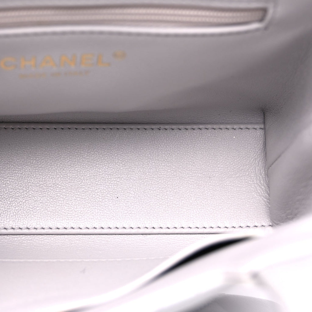 Chanel Shiny Aged Calfskin Quilted Nano Kelly Shopper  Light Grey