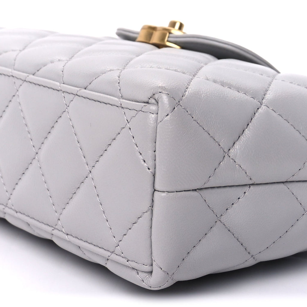 Chanel Shiny Aged Calfskin Quilted Nano Kelly Shopper  Light Grey