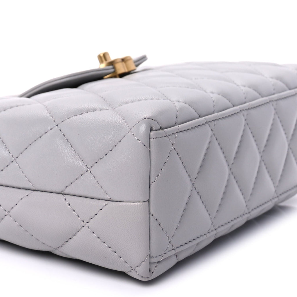 Chanel Shiny Aged Calfskin Quilted Nano Kelly Shopper  Light Grey