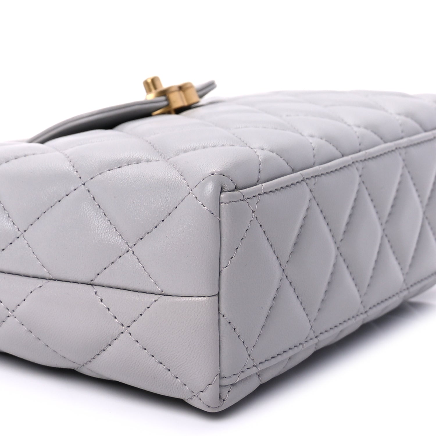 Chanel Shiny Aged Calfskin Quilted Nano Kelly Shopper  Light Grey