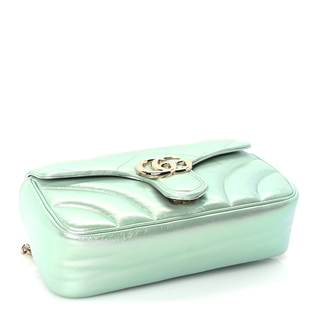 Gucci Iridescent Nappa Chevron Matelasse Small GG Marmont Shoulder Bag Iridescent Salvy Green