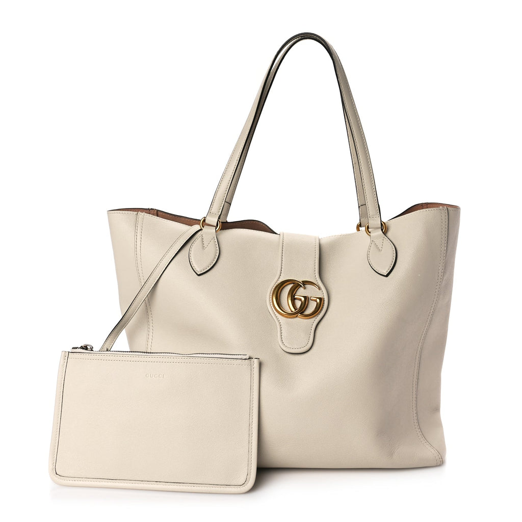 Gucci New Sakai Calfskin Lux Medium Dahlia Tote  Mystic White