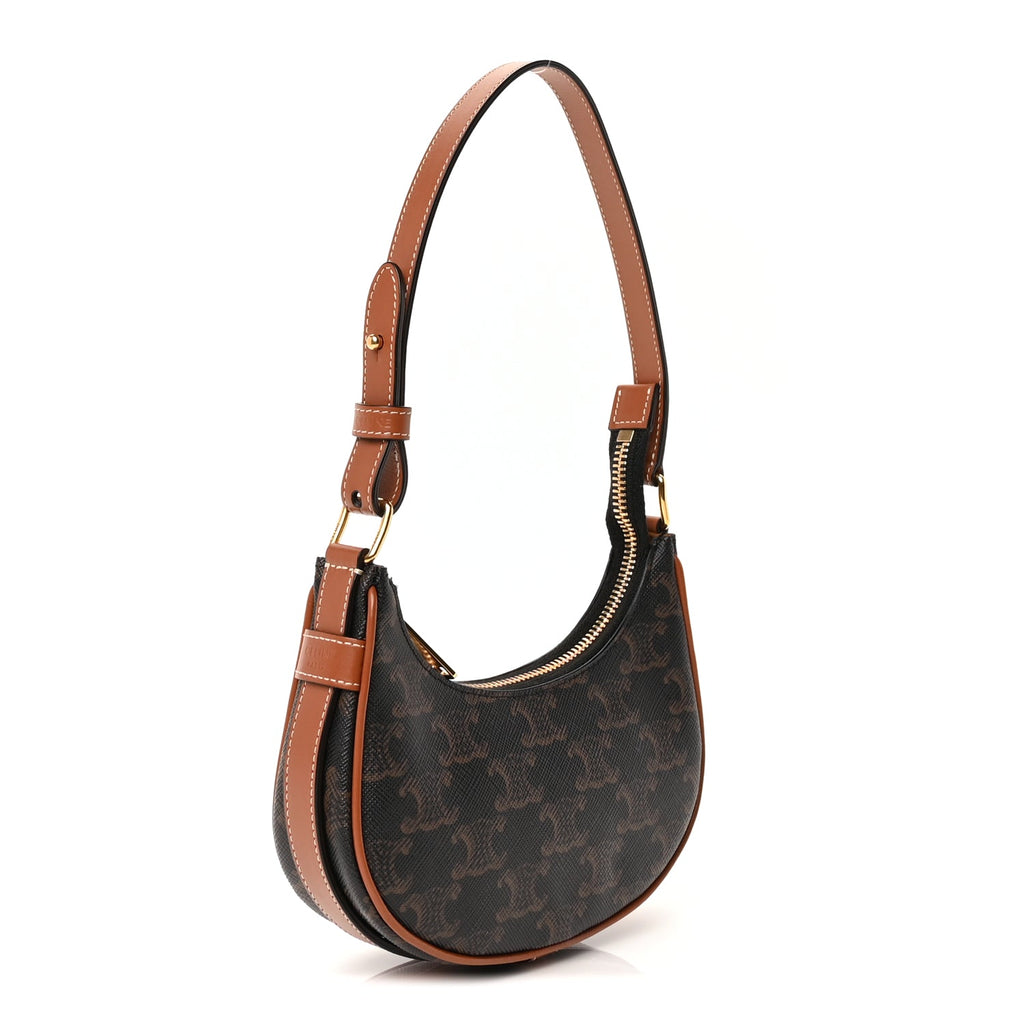 Celine Canvas Calfskin Mini Ava Triomphe Shoulder Bag Tan