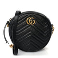 Gucci Azalea Calfskin Matelasse Heart Mini GG Marmont Round Shoulder Bag Black