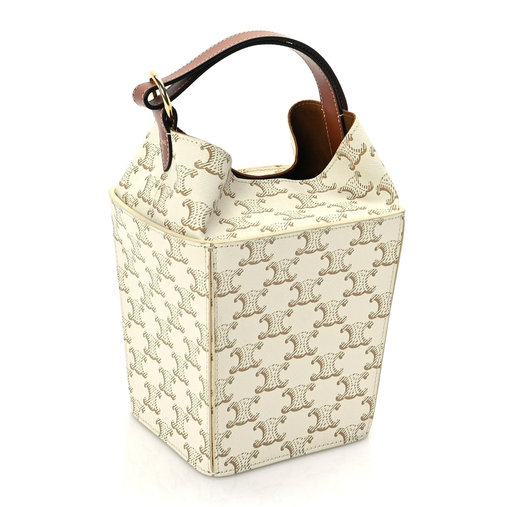 Celine Triomphe Canvas Calfskin Strap Box Bag White