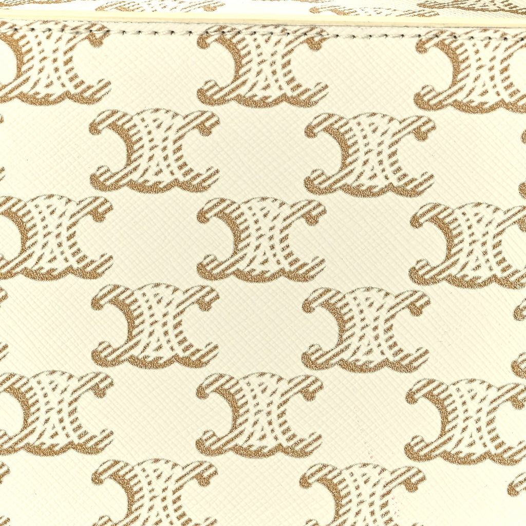 Celine Triomphe Canvas Calfskin Strap Box Bag White