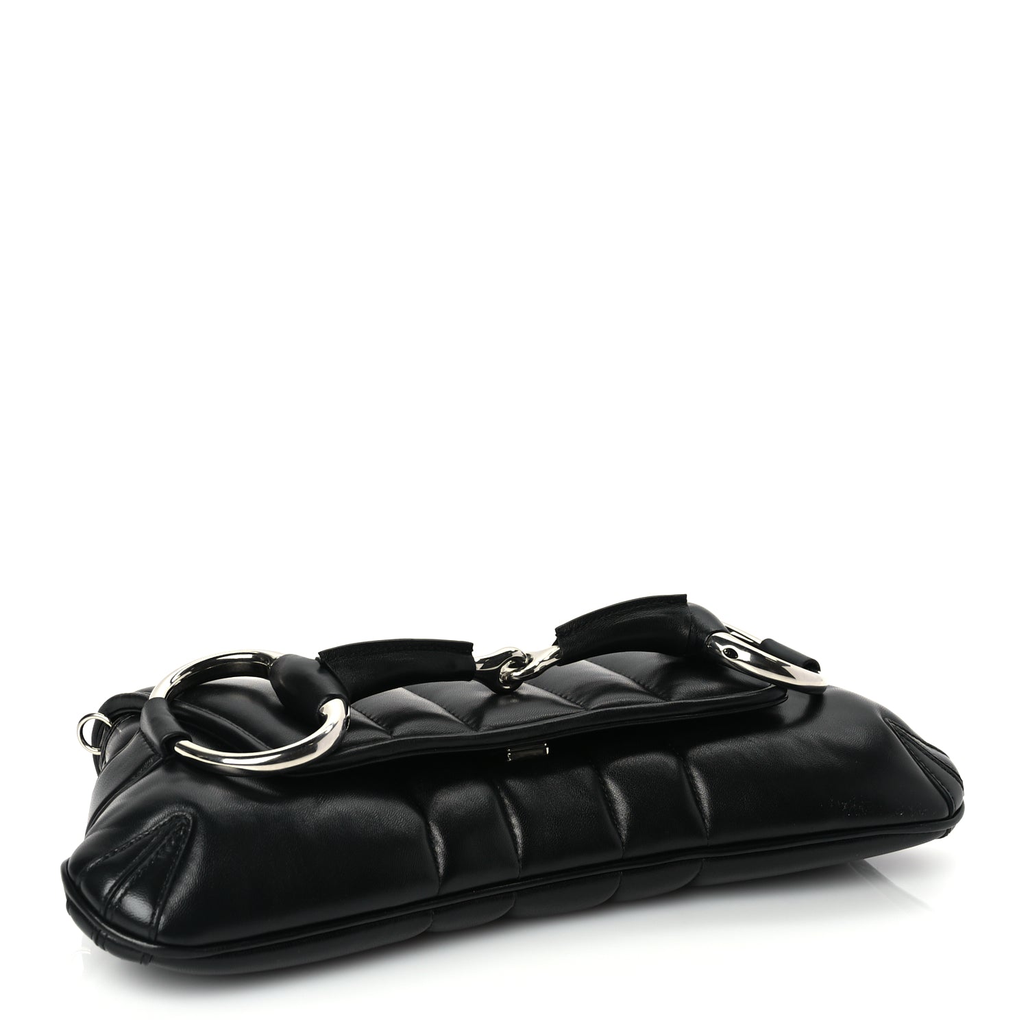 Gucci Nappa Vertical Matelasse Medium Maxi Horsebit Chain Shoulder Bag Black