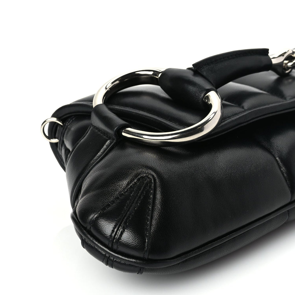Gucci Nappa Vertical Matelasse Medium Maxi Horsebit Chain Shoulder Bag Black