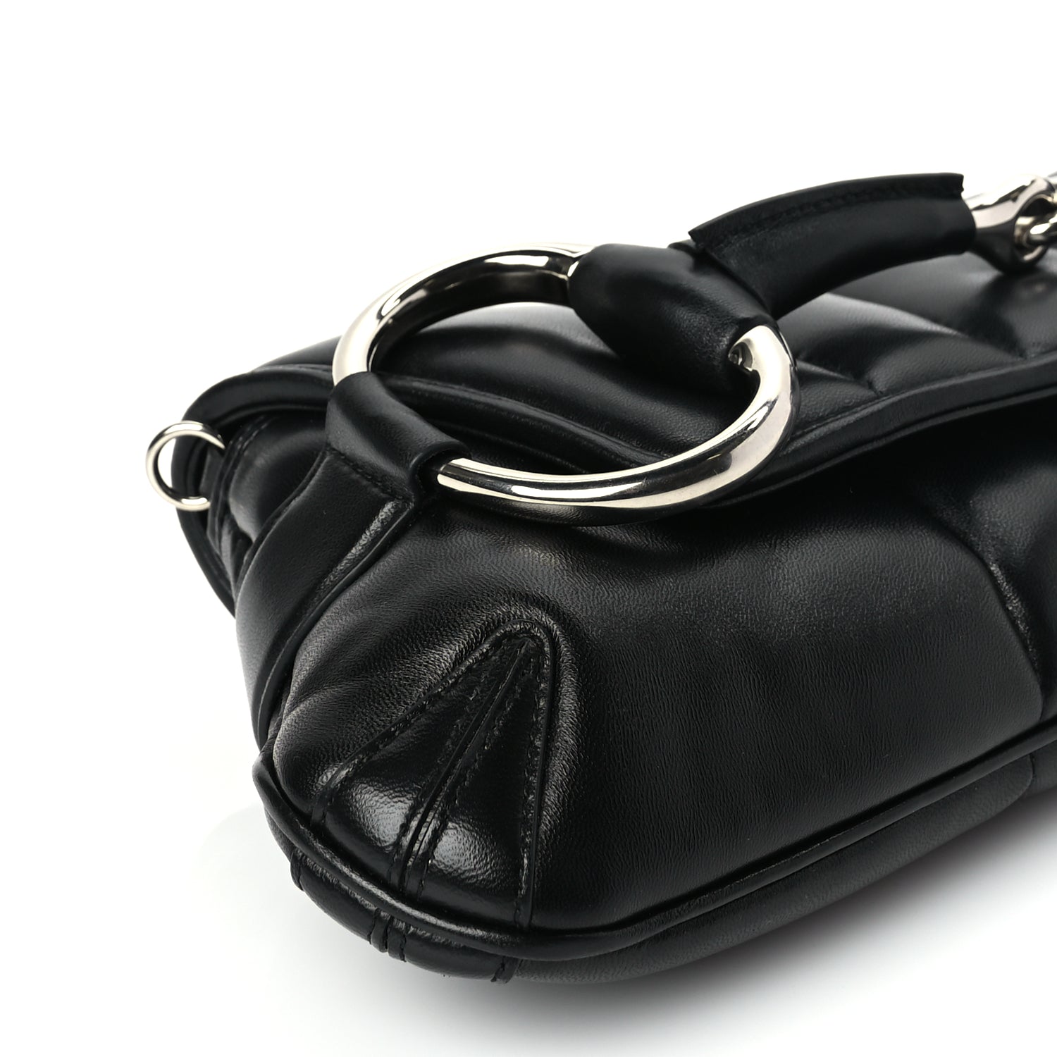 Gucci Nappa Vertical Matelasse Medium Maxi Horsebit Chain Shoulder Bag Black