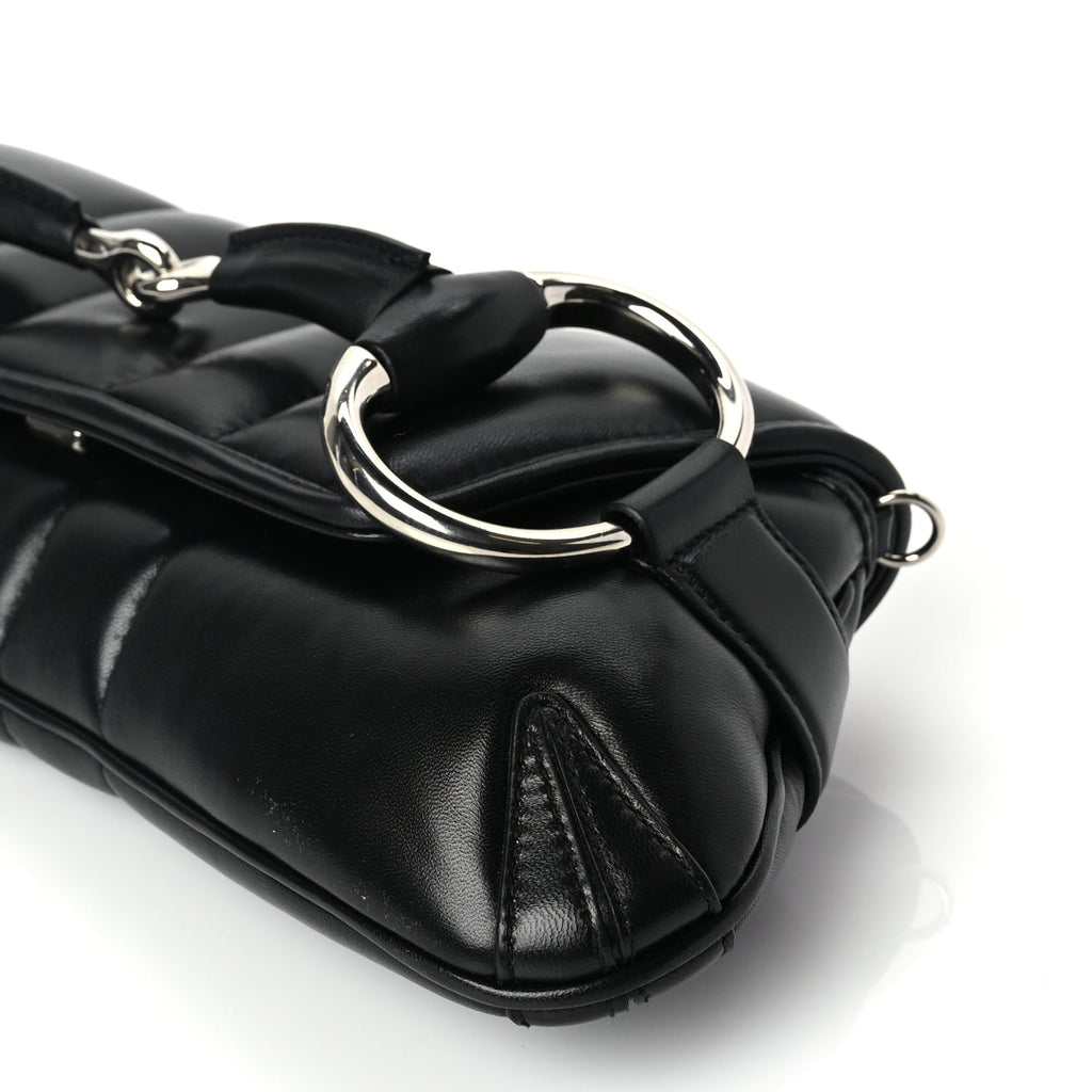 Gucci Nappa Vertical Matelasse Medium Maxi Horsebit Chain Shoulder Bag Black