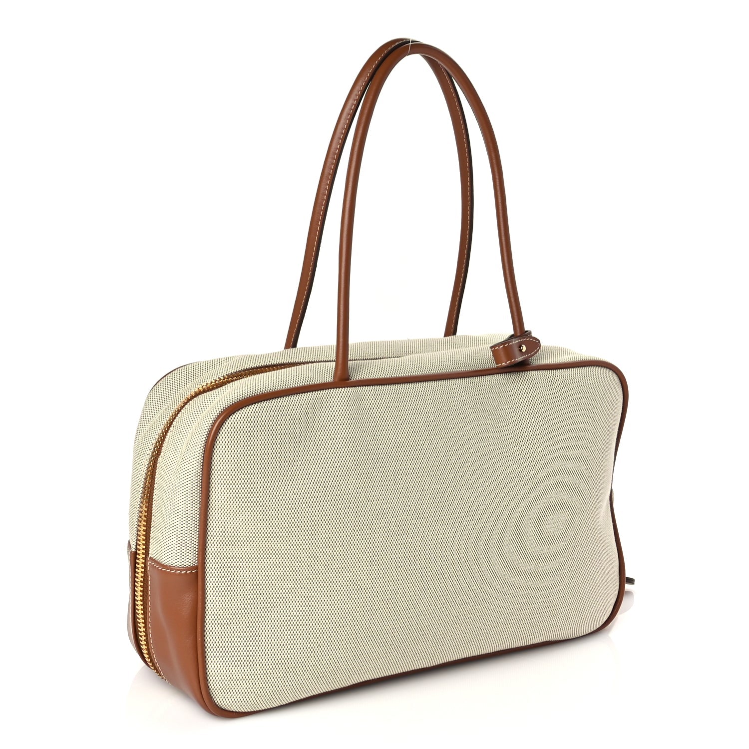 Miu Miu Canvas Calfskin Large Beau Top Handle Bag Naturale Brandy