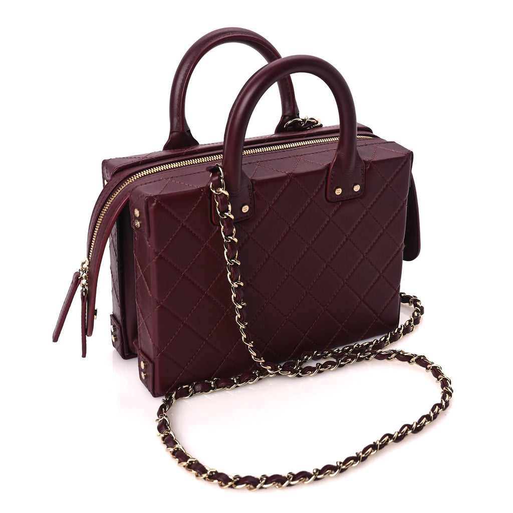 Chanel Calfskin Quilted Studded Square Vanity Case Burgundy