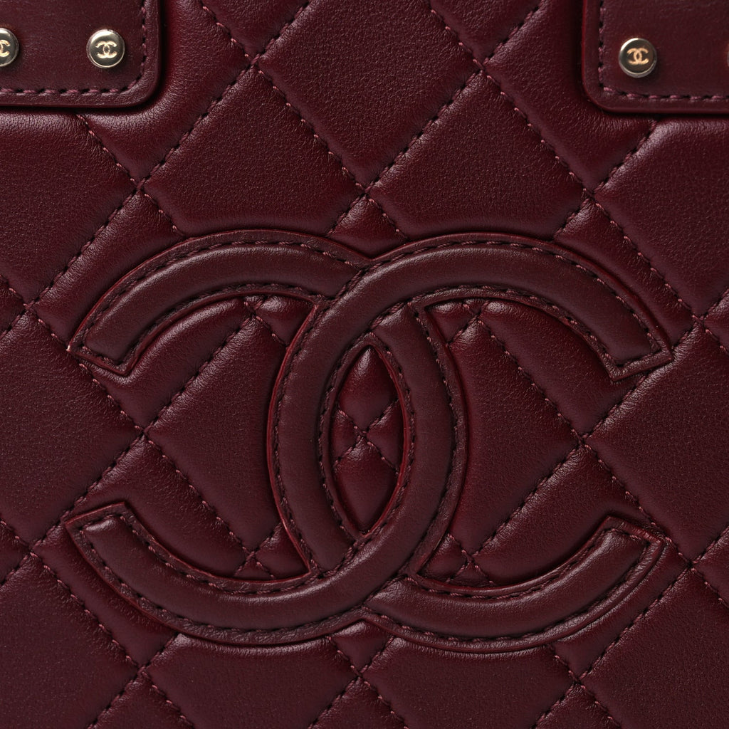 Chanel Calfskin Quilted Studded Square Vanity Case Burgundy