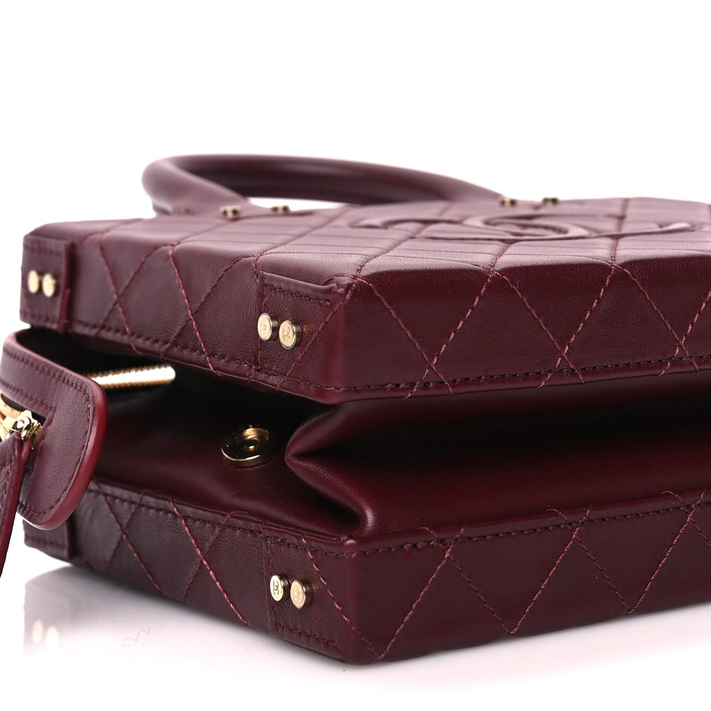 Chanel Calfskin Quilted Studded Square Vanity Case Burgundy