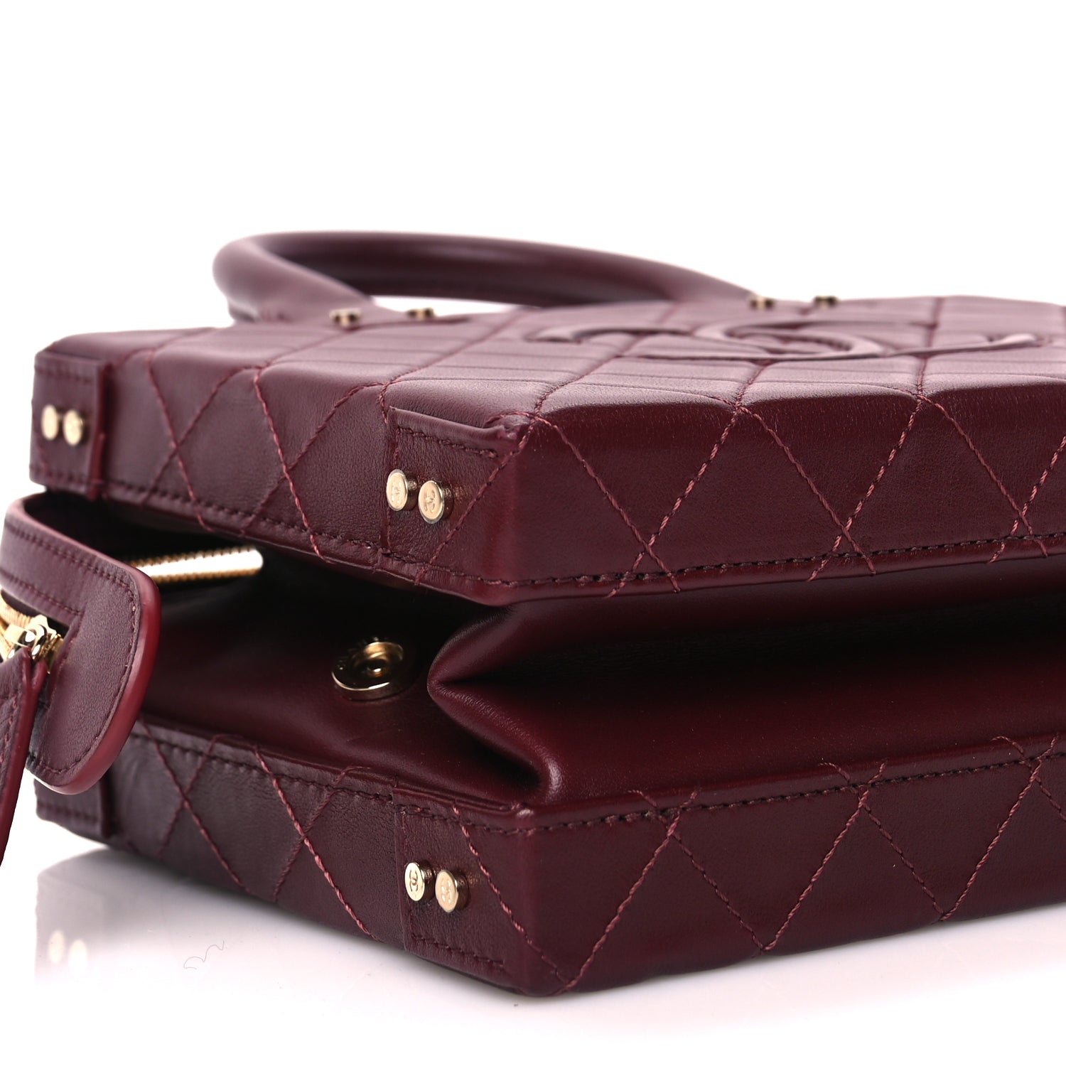 Chanel Calfskin Quilted Studded Square Vanity Case Burgundy