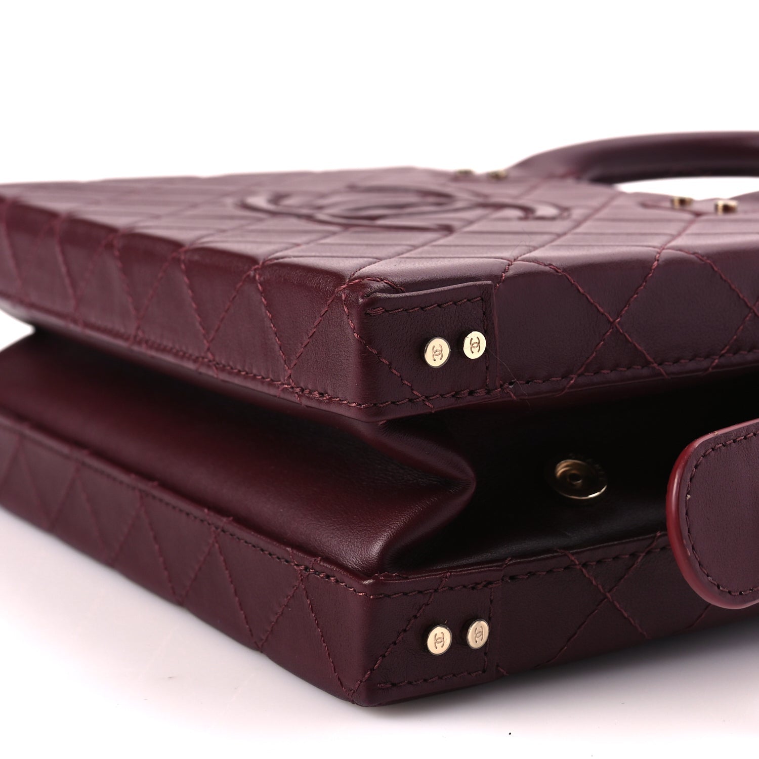 Chanel Calfskin Quilted Studded Square Vanity Case Burgundy