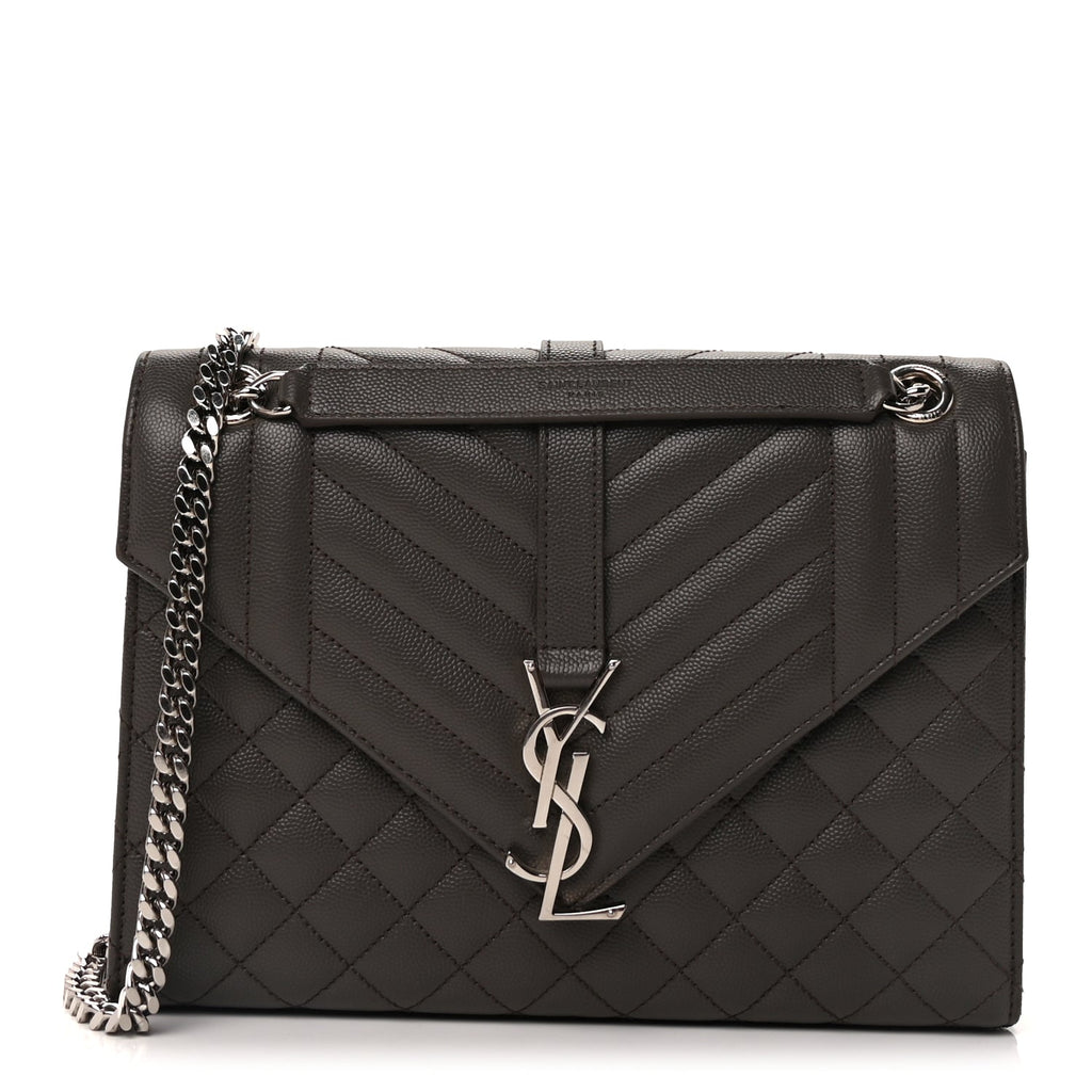 Saint Laurent Grain De Poudre Textured Mixed Matelasse Medium Triquilt Monogram Satchel  Earth