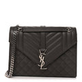 Saint Laurent Grain De Poudre Textured Mixed Matelasse Medium Triquilt Monogram Satchel  Earth