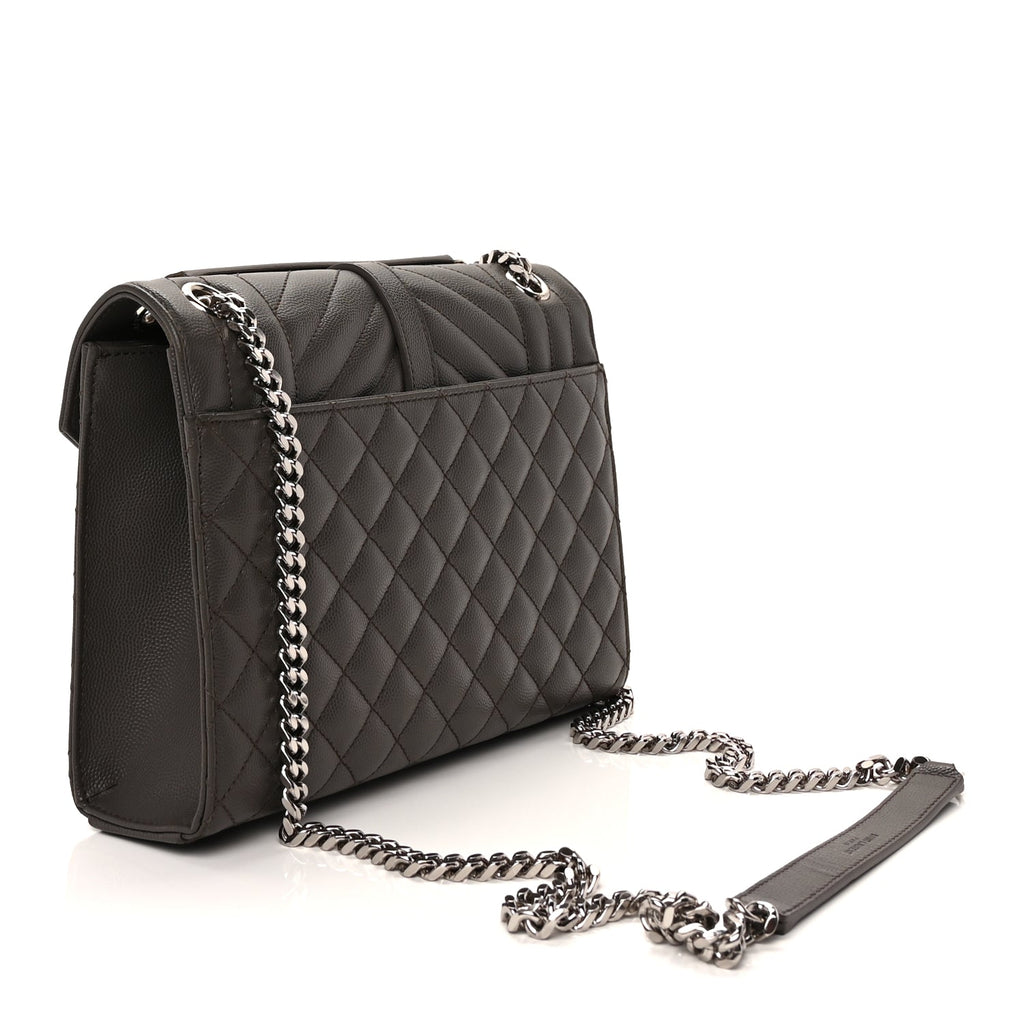 Saint Laurent Grain De Poudre Textured Mixed Matelasse Medium Triquilt Monogram Satchel  Earth