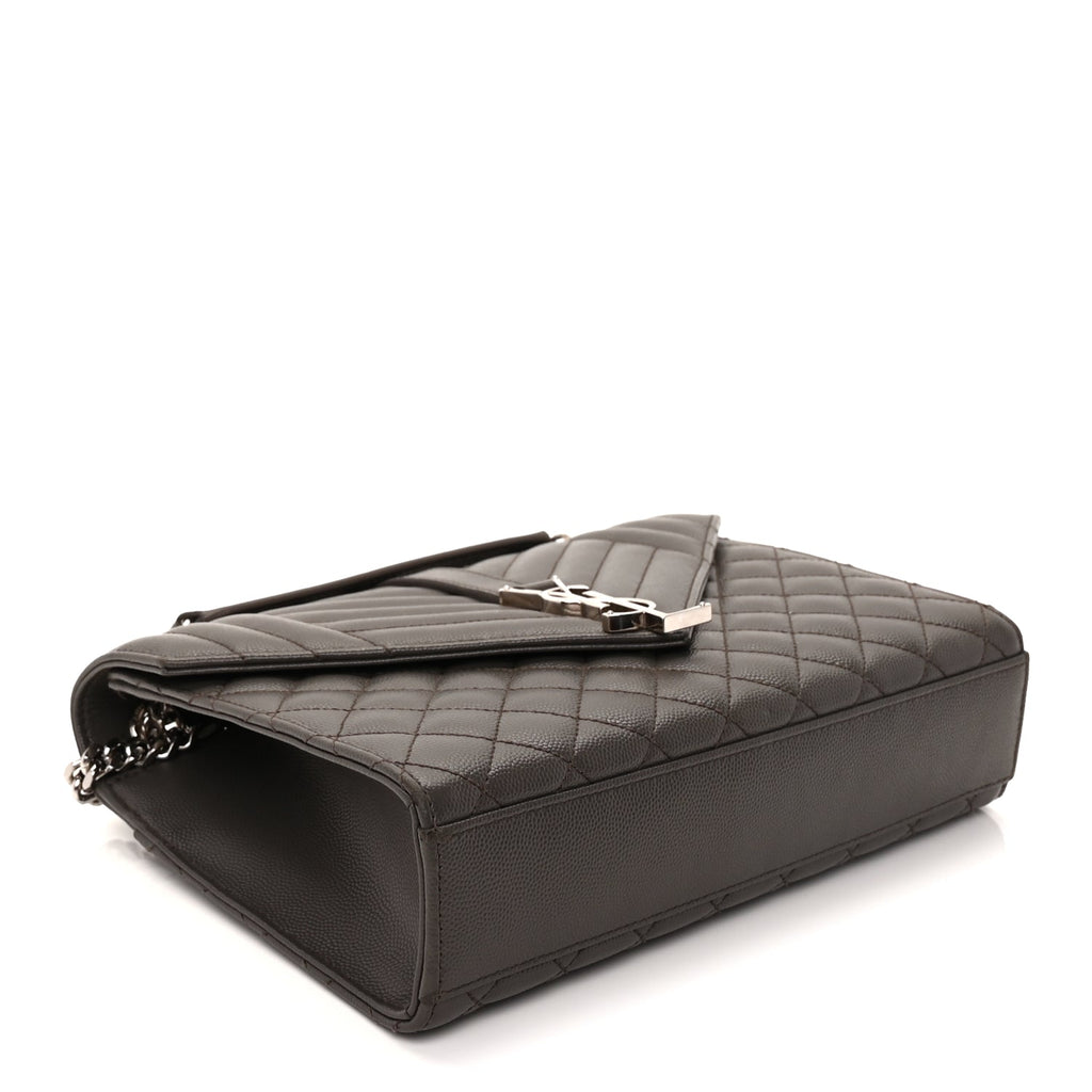 Saint Laurent Grain De Poudre Textured Mixed Matelasse Medium Triquilt Monogram Satchel  Earth