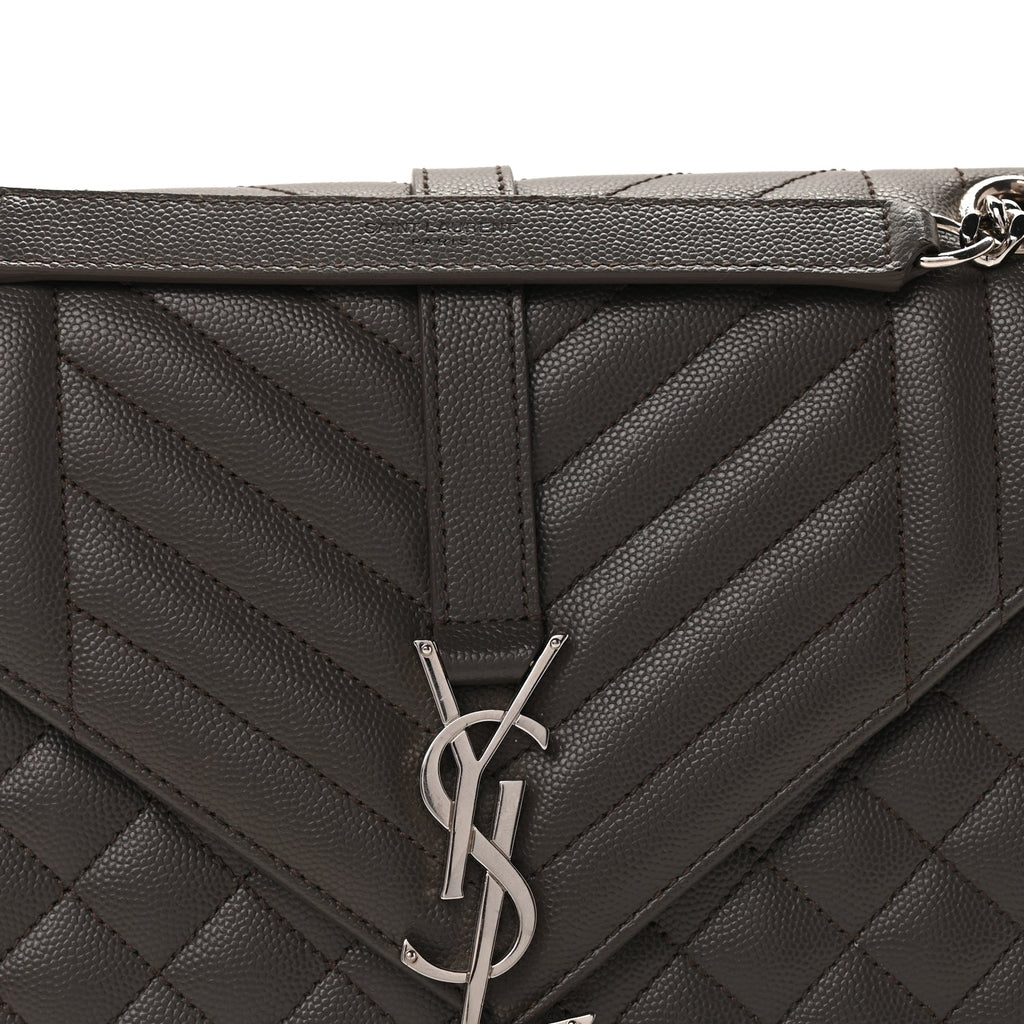 Saint Laurent Grain De Poudre Textured Mixed Matelasse Medium Triquilt Monogram Satchel  Earth