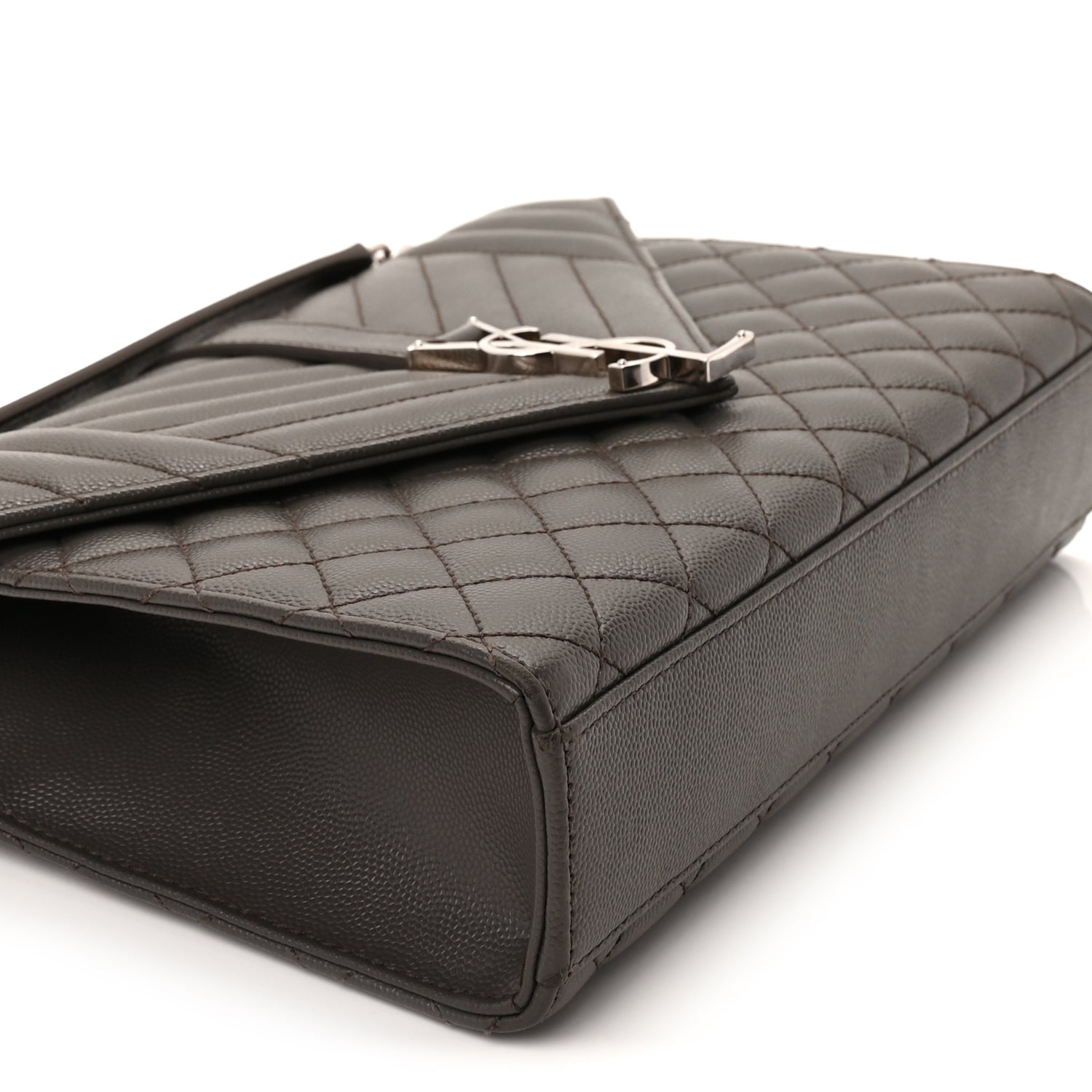 Saint Laurent Grain De Poudre Textured Mixed Matelasse Medium Triquilt Monogram Satchel  Earth