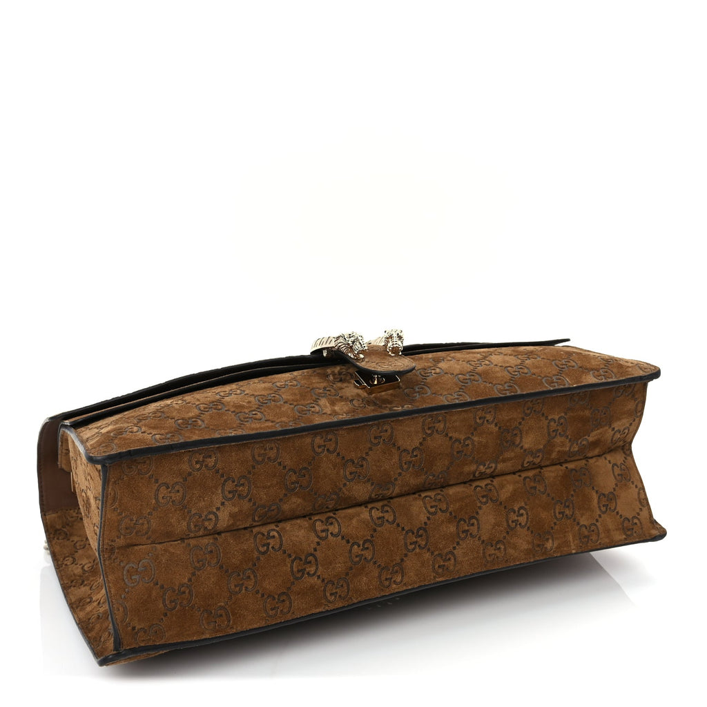 Gucci Suede GG Embossed Large Dionysus Shoulder Bag  Pepper Brown