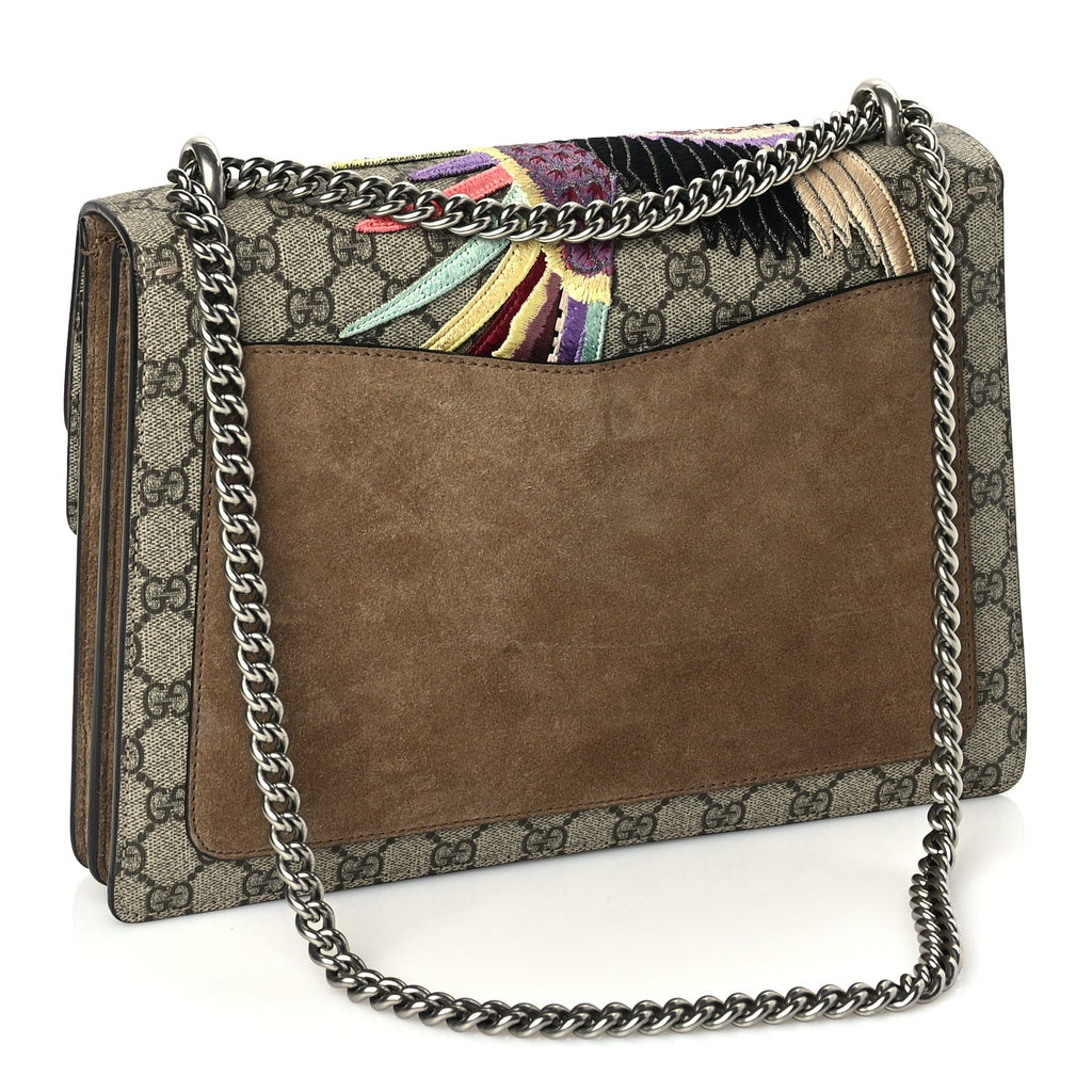 Gucci GG Supreme Monogram Bird And Flowers Embroidered Medium Dionysus Shoulder Bag Taupe