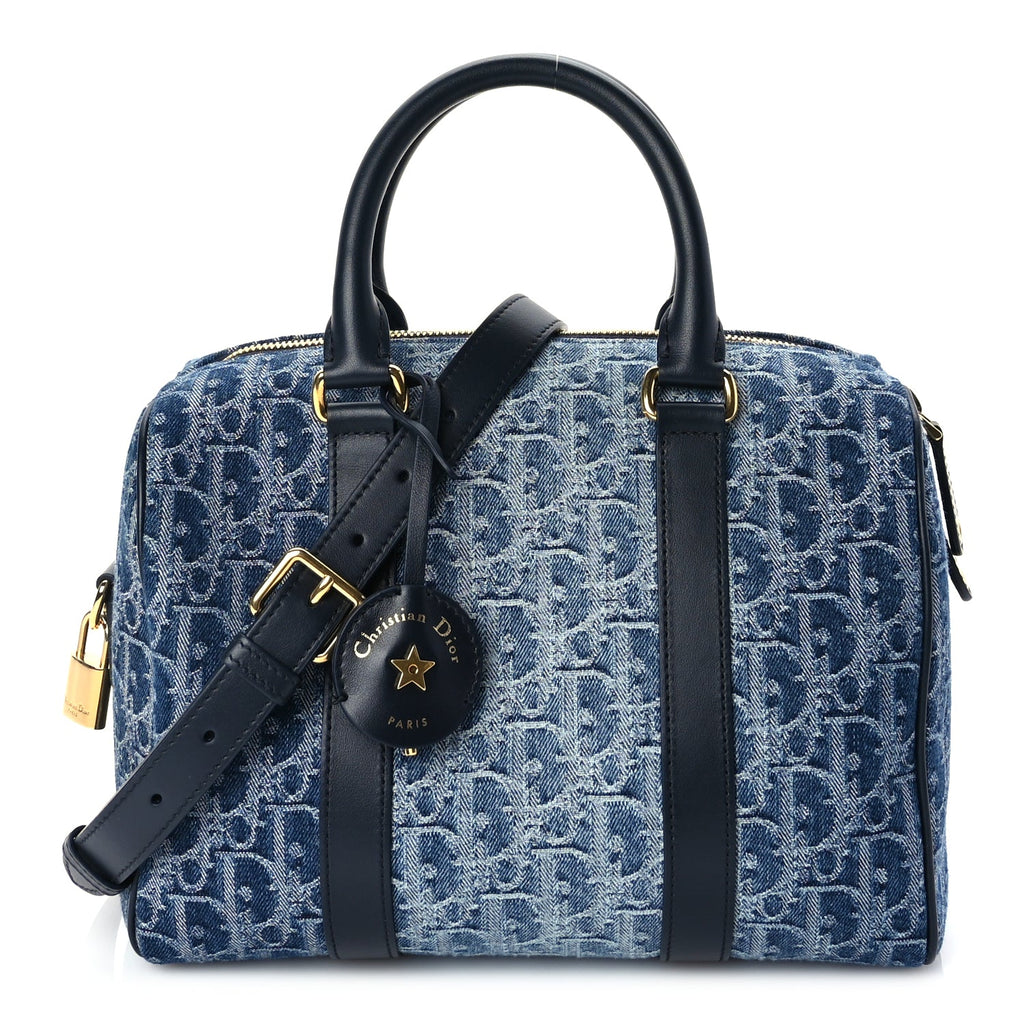 Christian Dior Denim Oblique Groove 25 Bag Blue Denim