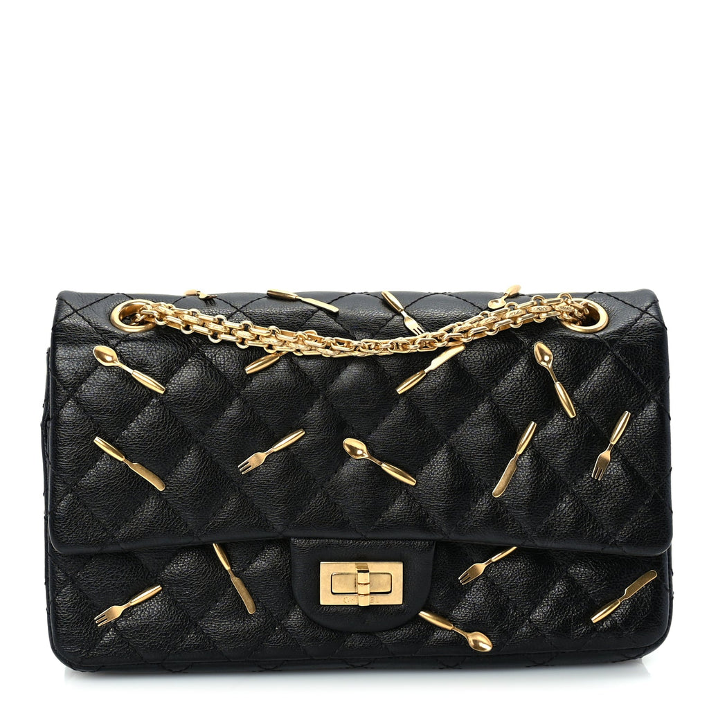 Chanel Calfskin Quilted Spoon Charms Brasserie 2.55 Reissue 225 Flap  Black