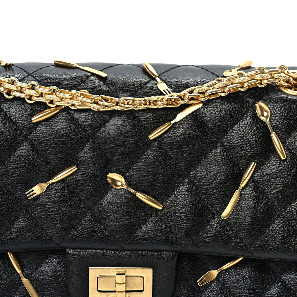 Chanel Calfskin Quilted Spoon Charms Brasserie 2.55 Reissue 225 Flap  Black