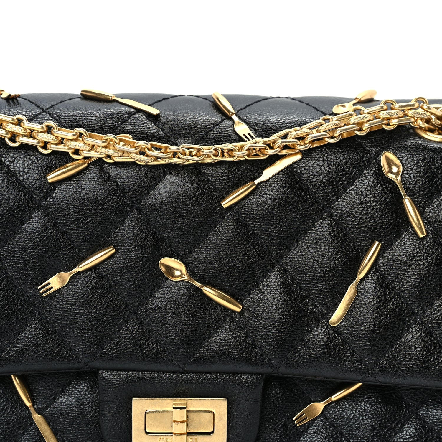 Chanel Calfskin Quilted Spoon Charms Brasserie 2.55 Reissue 225 Flap  Black