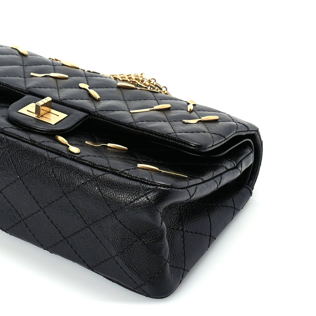 Chanel Calfskin Quilted Spoon Charms Brasserie 2.55 Reissue 225 Flap  Black