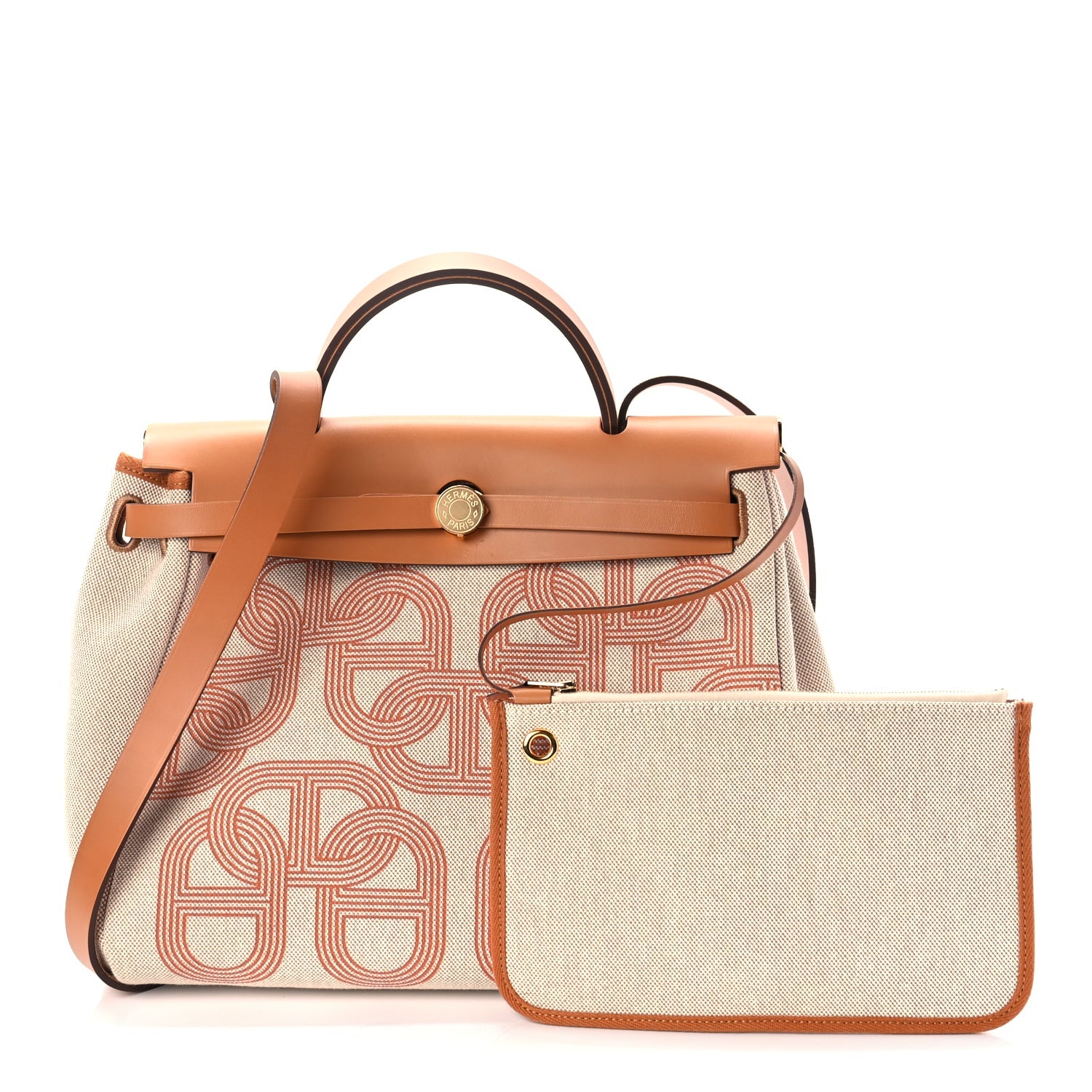 Hermes H Plume Canvas Vache Hunter Circuit 24 Herbag Zip Retourne 31 Orange Mecano Ecru Beige Naturel