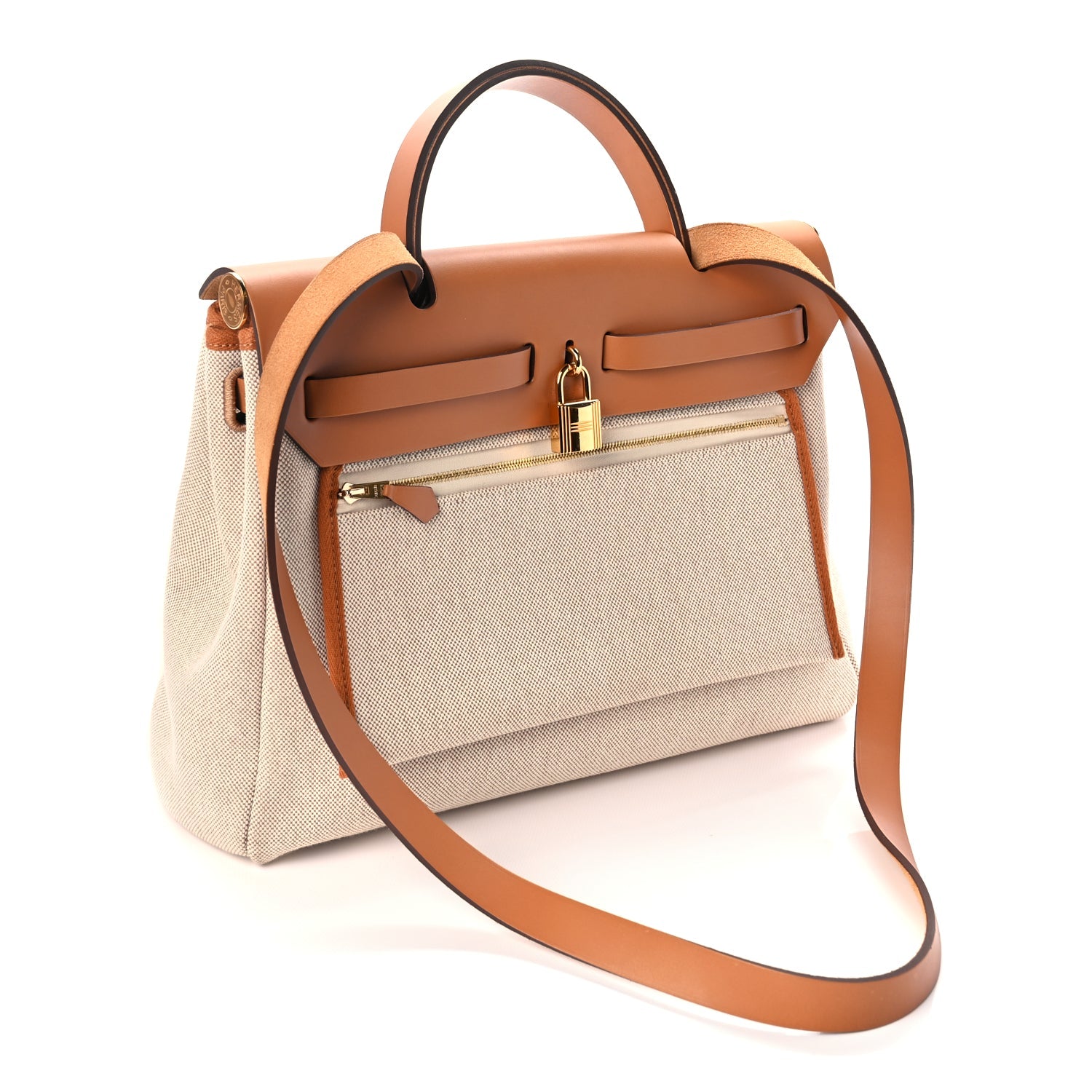 Hermes H Plume Canvas Vache Hunter Circuit 24 Herbag Zip Retourne 31 Orange Mecano Ecru Beige Naturel