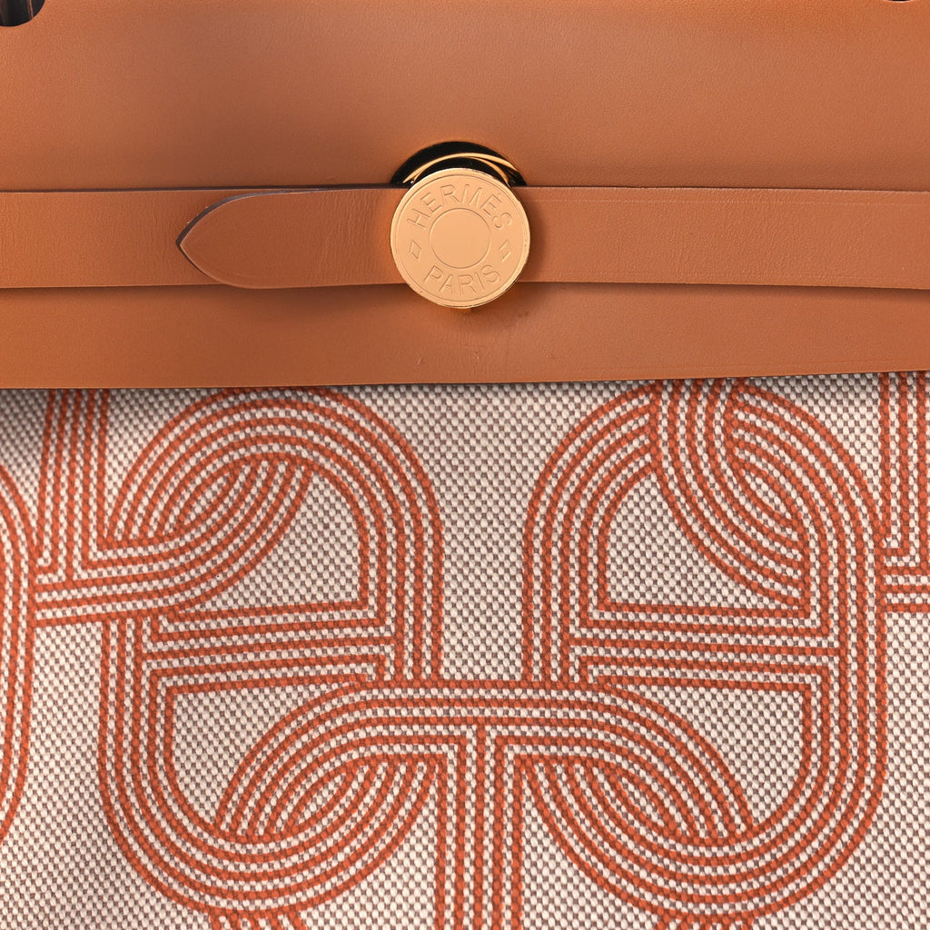 Hermes H Plume Canvas Vache Hunter Circuit 24 Herbag Zip Retourne 31 Orange Mecano Ecru Beige Naturel