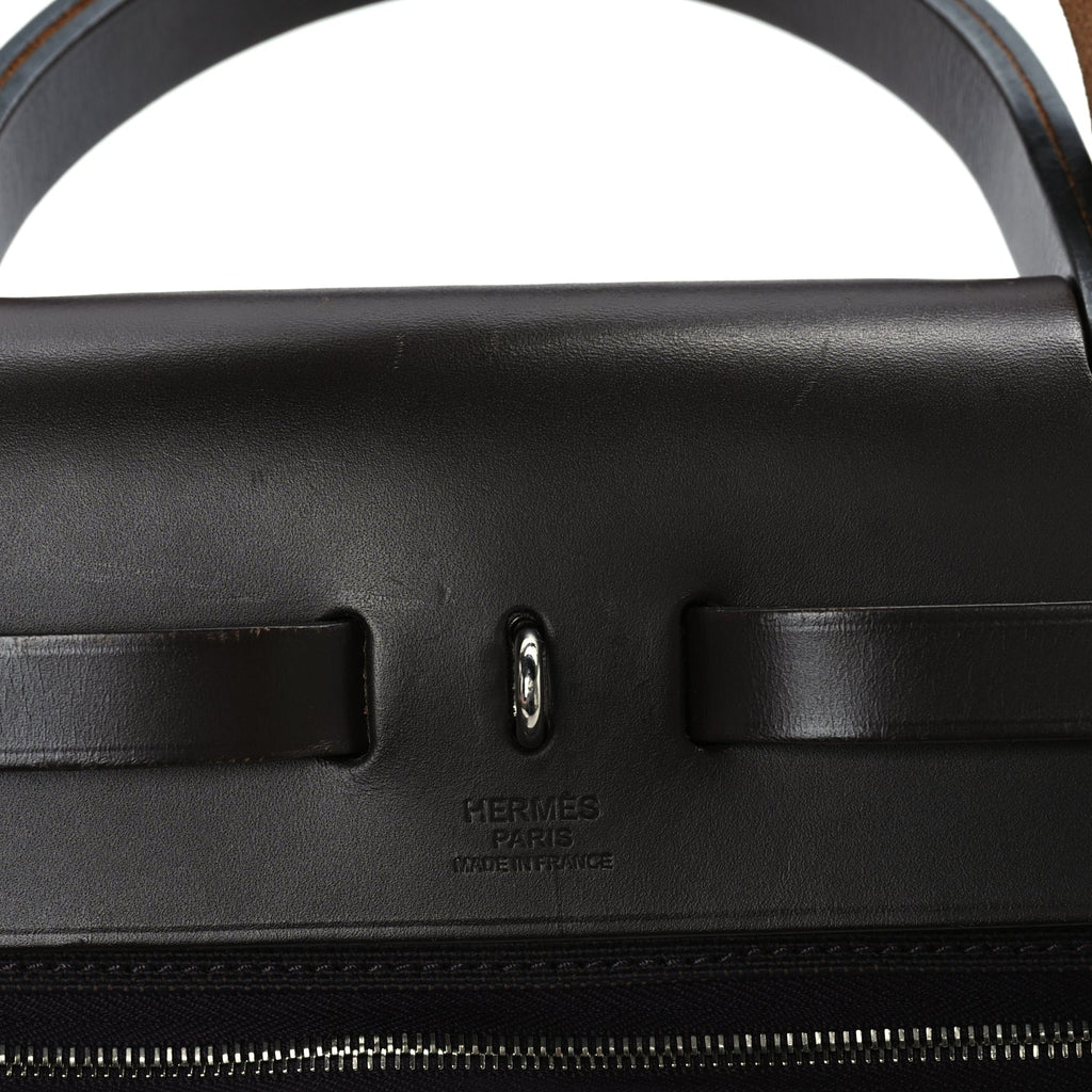 Hermes Vache Hunter Toile Herbag Zip 31 PM Cassis Ebony Indigo