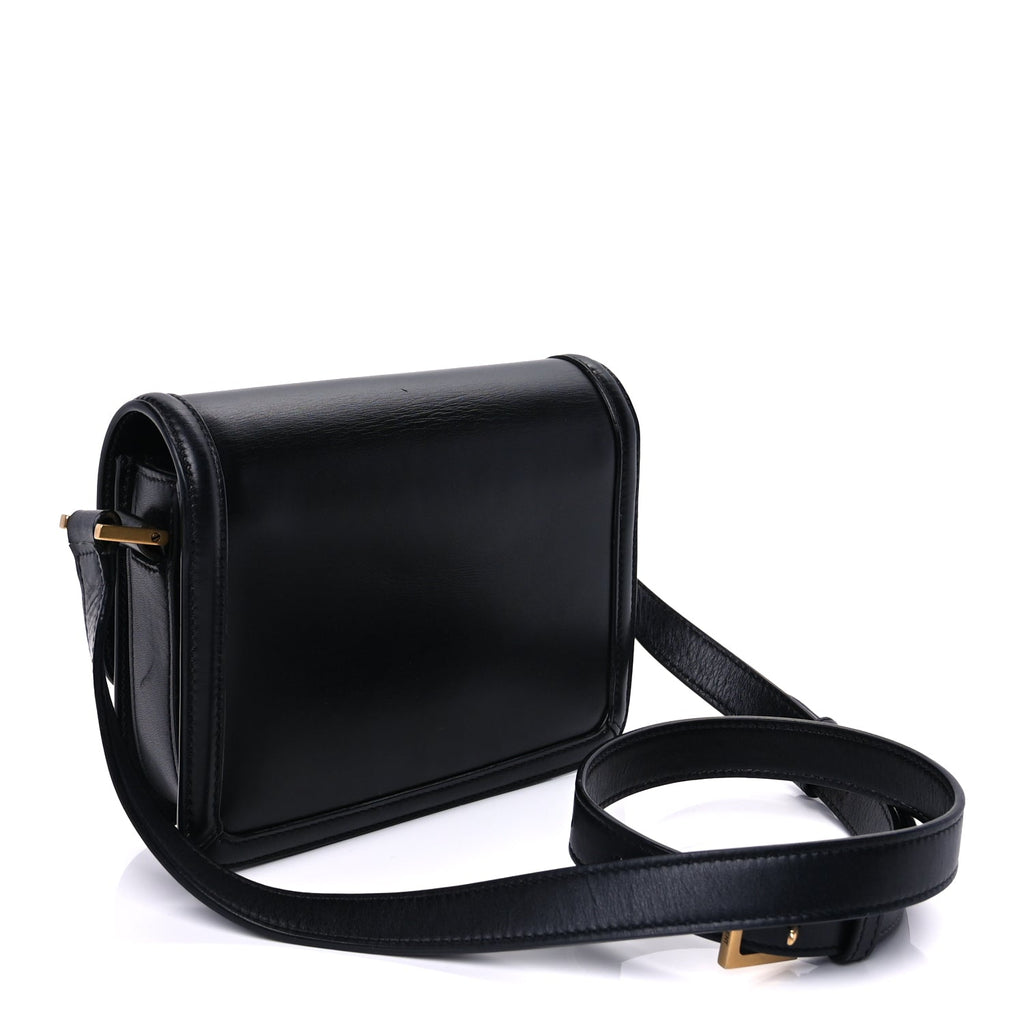 Saint Laurent Box Calfskin Monogram Medium Solferino Satchel  Black