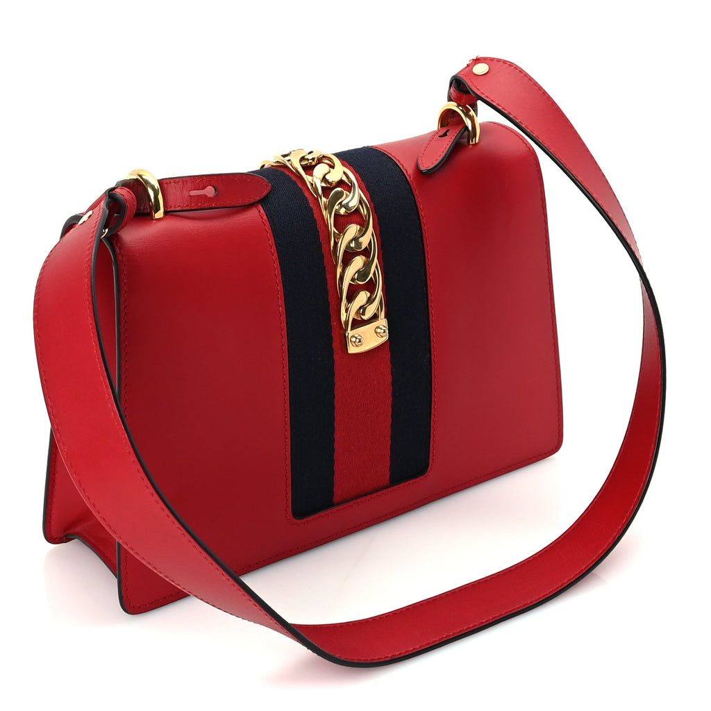 Gucci Calfskin Small Sylvie Shoulder Bag  Hibiscus Red