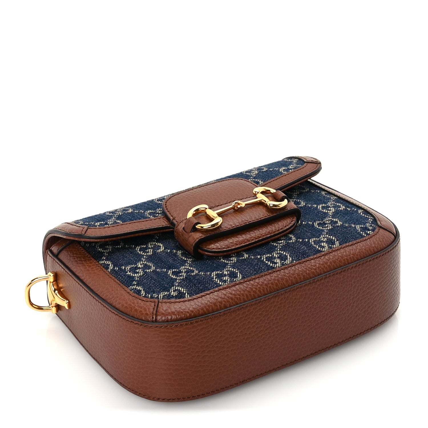 Gucci New Denim GG Monogram Dollar Calfskin Web Mini Horsebit 1955 Shoulder Bag Blue Tea Cuir Epilog