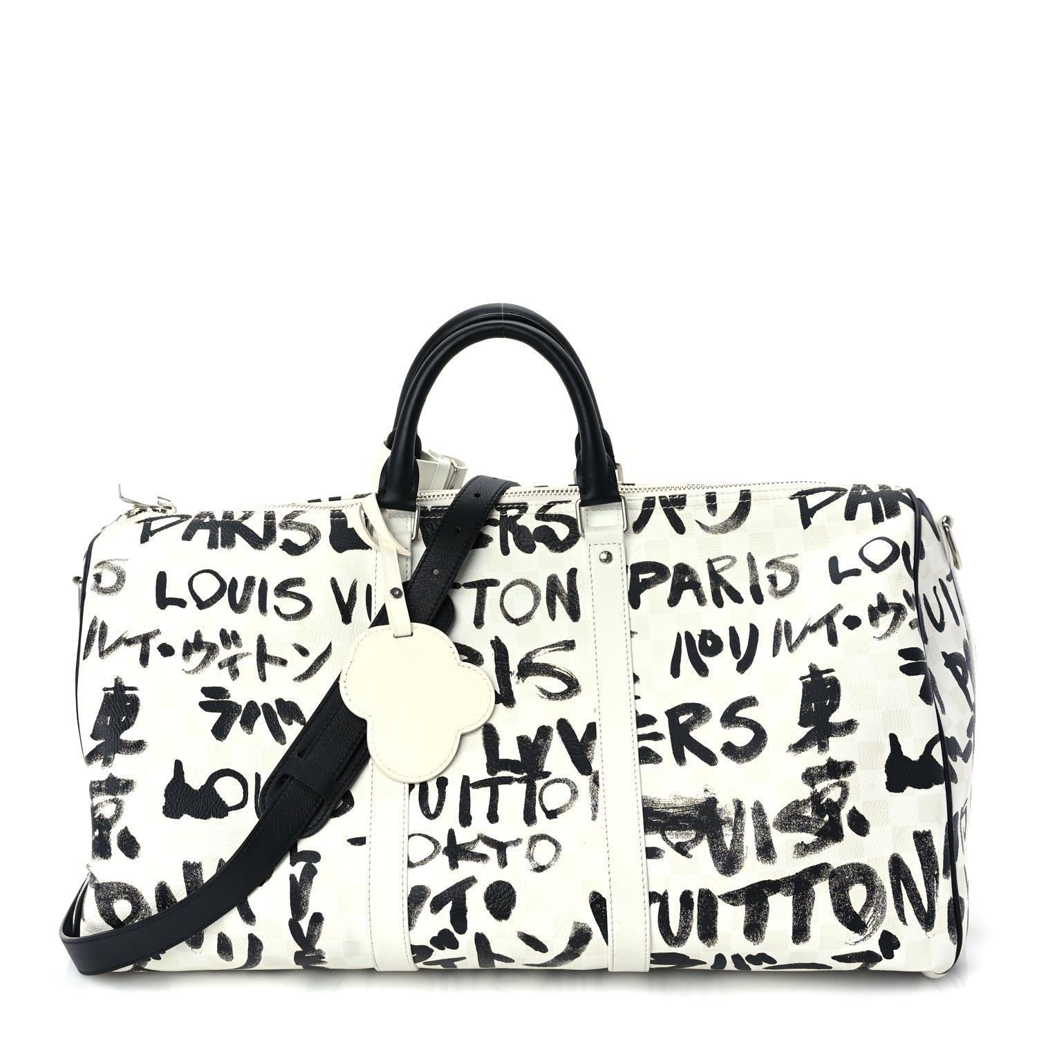 Louis Vuitton Calfskin Damier Scribble Keepall Bandouliere 50  Black White