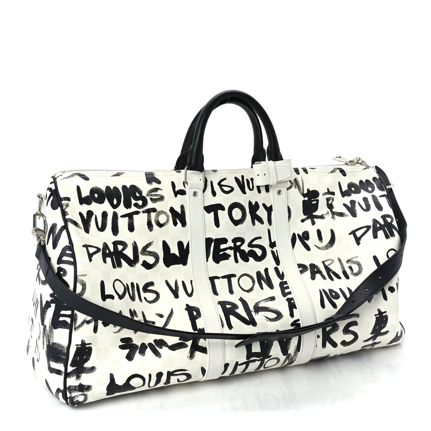 Louis Vuitton Calfskin Damier Scribble Keepall Bandouliere 50  Black White
